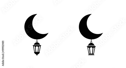 Crescent Moon Lantern Silhouette Icons.