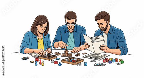 Friends collaborating on board game strategy at table