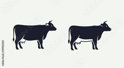 Black silhouette of two cows standing.