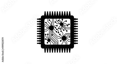 Microchip electronic circuit board component closeup.