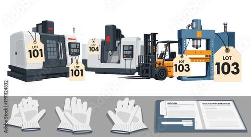 Industrial equipment auction: machinery, forklift, and safety gear