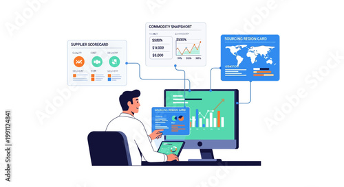 Isometric data analysis dashboard with interactive charts and graphs