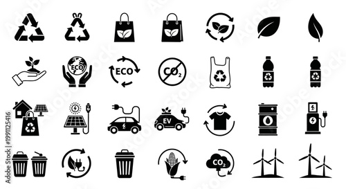 Quadro su tela Comprehensive vector icon collection promoting environmental sustainability, rec