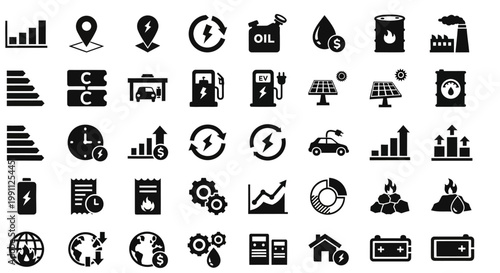 Photos Modern infographic icon collection representing global energy production, sustai