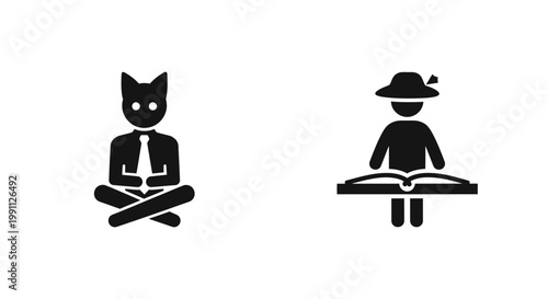 Black cat and person reading icons.