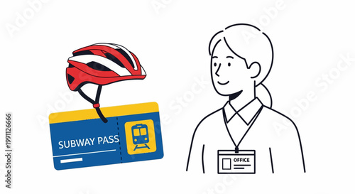 Commuter essentials: bike helmet and office id with public transport pass