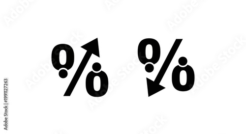 Percentage icons with upward and downward arrows indicating growth or decline in financial markets or business statistics