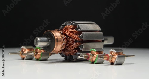 Large and small armatures or rotors of electric motors with copper coils from various household appliances and toys