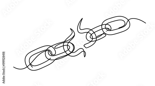 Continuous line drawing of a broken chain.