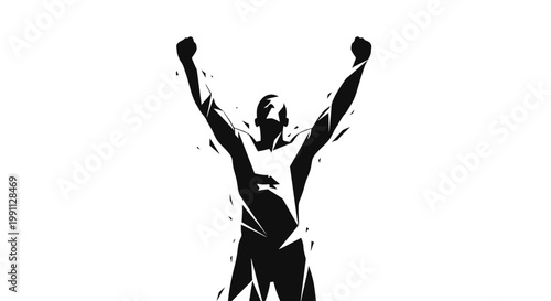 A man celebrating with arms raised.