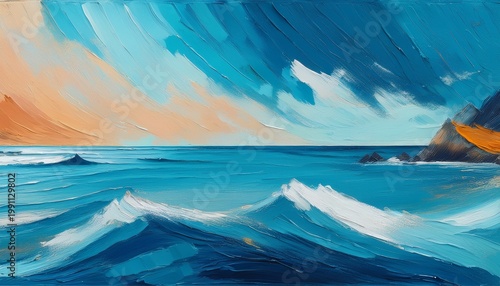 abstract landscape art background with contemporary seascape in oil painting style featuring ocean and textured oil paint ideal for modern art designs