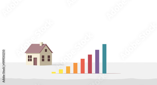 Real estate growth concept with house and colorful bar graph in minimalist design