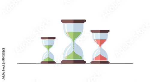 Minimalist flat design hourglasses with sand in various levels