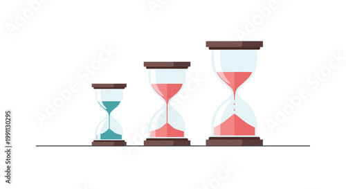 Progression of hourglasses in simple flat design on white background