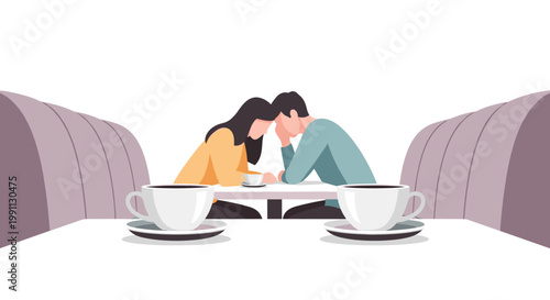 Romantic cafe date: couple sharing intimate moment over coffee