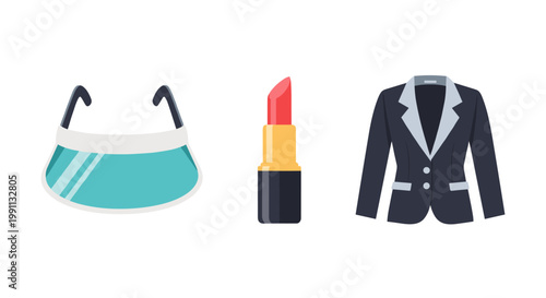 Fashion essentials: blazer, lipstick, and sun visor for a stylish look