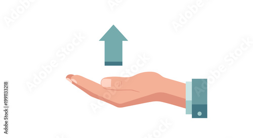 Hand holding upward arrow icon symbolizing growth and success