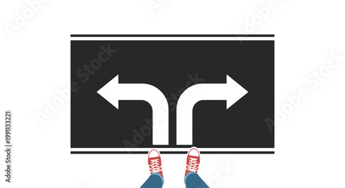 Decision point: choosing between left and right arrows with red shoes