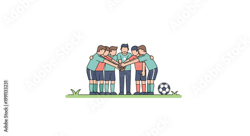 Youth soccer team united in huddle for team spirit