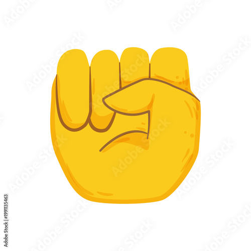 Flat vector illustration of a yellow clenched fist. Strong hand gesture icon for power, protest, resistance, determination, or symbolic expression.
