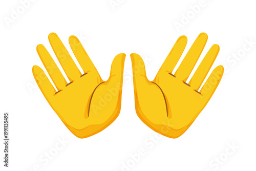 Flat vector illustration of two yellow hands showing I love you gestures. Expressive sign language symbols for affection, support, connection, or communication.