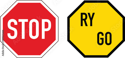 Stop and Manual Go Control Road Signs Traffic Direction Set Isolated
