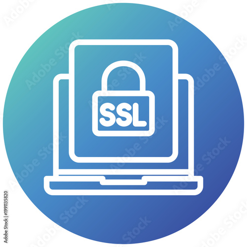 Certificate Lock Gradient Fill Icon Button. Mini Illustration For Modern Concept, Ui, Ux Web And App Development. Related To Cyber Security, Data Protection.