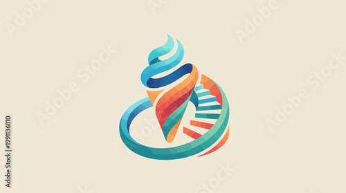 Abstract Colorful DNA Helix with a Flame-Like Shape on Beige Background.