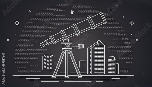 telescope line art vector