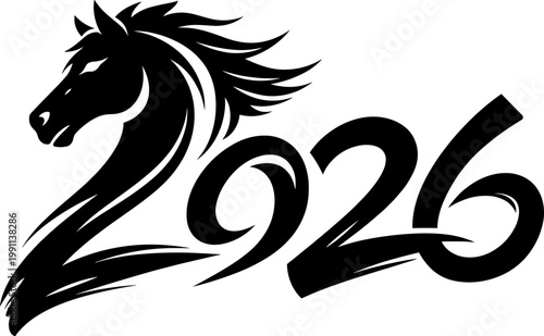 2026 Year of the Horse Creative Typography Vector Silhouette Illustration for Cricut and EPS