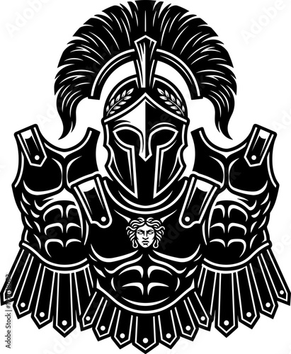 Spartan Warrior Armor Helmet with Crest Greek Centurion Mascot Vector Silhouette Illustration Cricut EPS