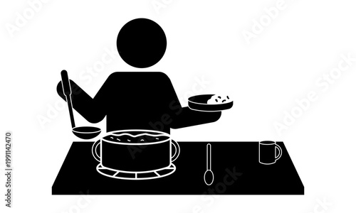 カレーを鍋から盛り付けている人のピクトグラム