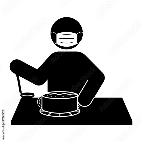 鍋で料理・調理している人のピクトグラム