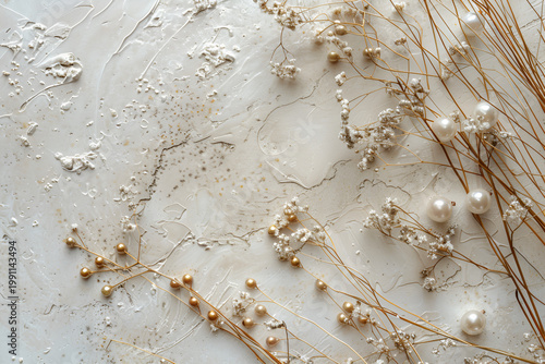 Pearls on a light background with copy space