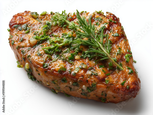 Grilled chicken breast with fresh rosemary herb garnish