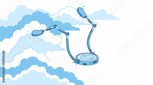 Robotic Vacuum Cleaner with Dusters Cleaning Clouds in Sky