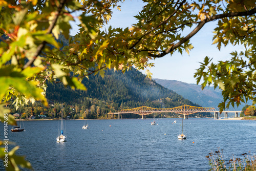 Big Orange Bridge Afternoon Nelson Canada. The famous Big Orange Bridge crossing Kootenay Lake in Nelson BC, Canada.
