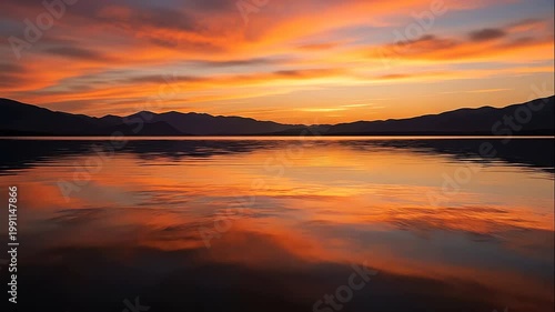 Vibrant vector sunset lake illustration
