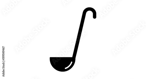 Vector illustration of black silhouette icon of a kitchen ladle on a transparent background