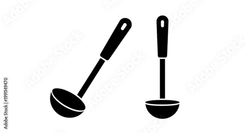Vector illustration of set of kitchen ladles for soup and sauce serving on a transparent background