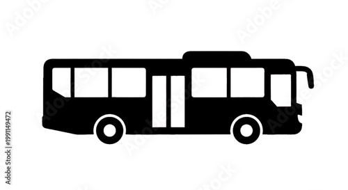 Vector illustration of black silhouette of a city bus on a transparent background