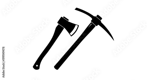 Vector illustration of silhouette of an axe and a pickaxe on a transparent background