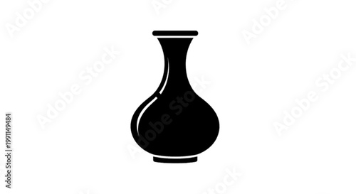 Vector illustration of black silhouette of a classic ceramic vase on a transparent background