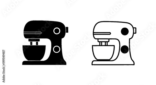 Vector illustration of set of stand mixer icons, kitchen appliance for baking and cooking on a transparent background