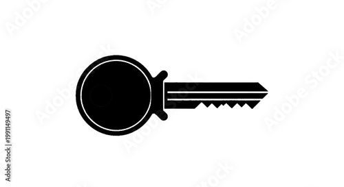 Vector illustration of black silhouette of a door key on a transparent background
