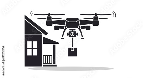 Drone Delivering Package to Residential House Icon