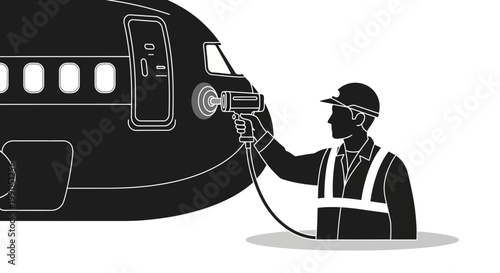 Technician Polishing Airplane Nose Vector Illustration