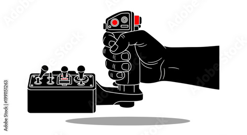 Hand operating industrial control joystick vector silhouette