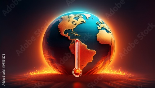 glowing globe with temperature gauge highlighting global warming ai generation