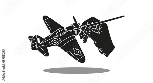 Hand Painting a Vintage Scale Model Airplane Silhouette